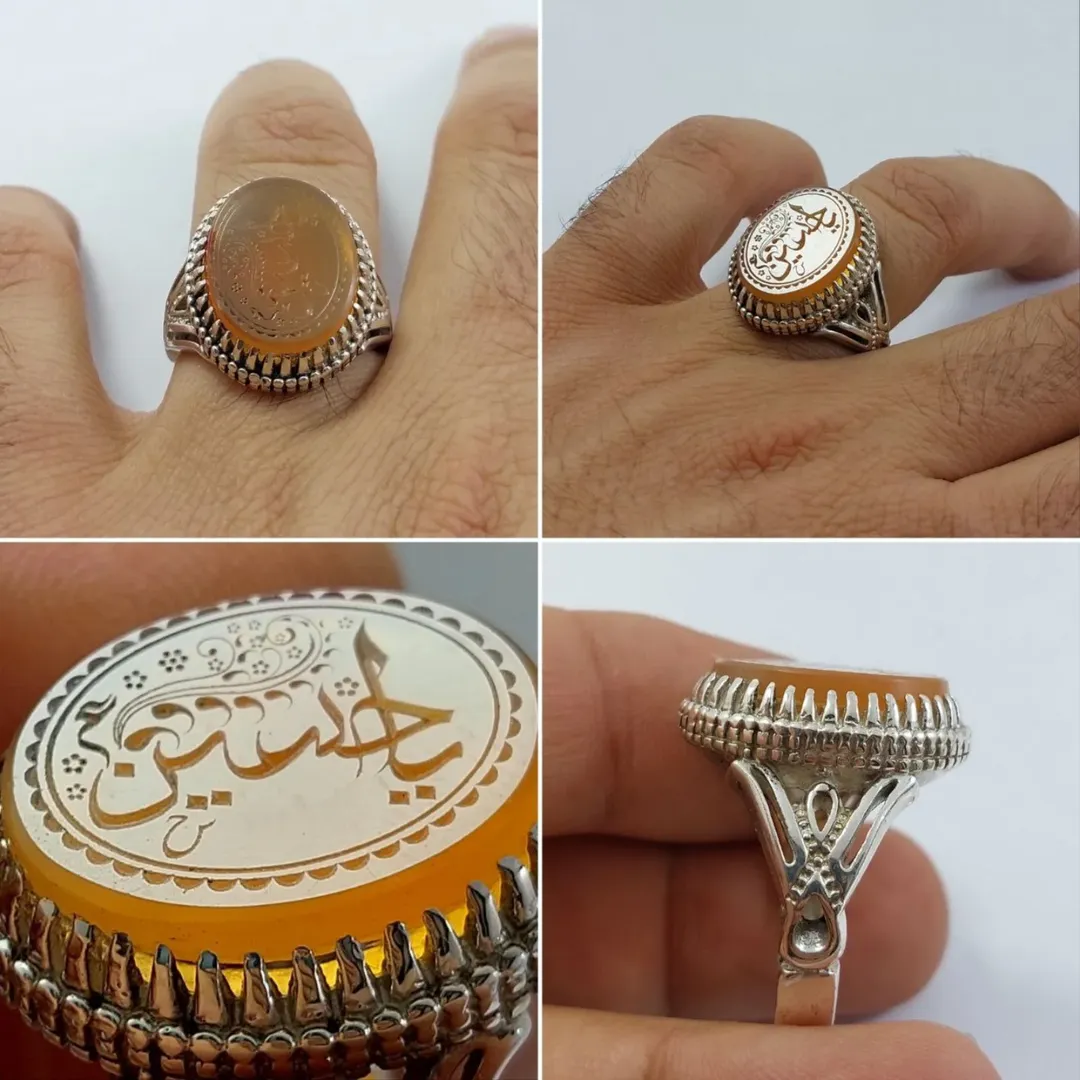 انگشتر نقره مردانه مزین به سنگ عقیق