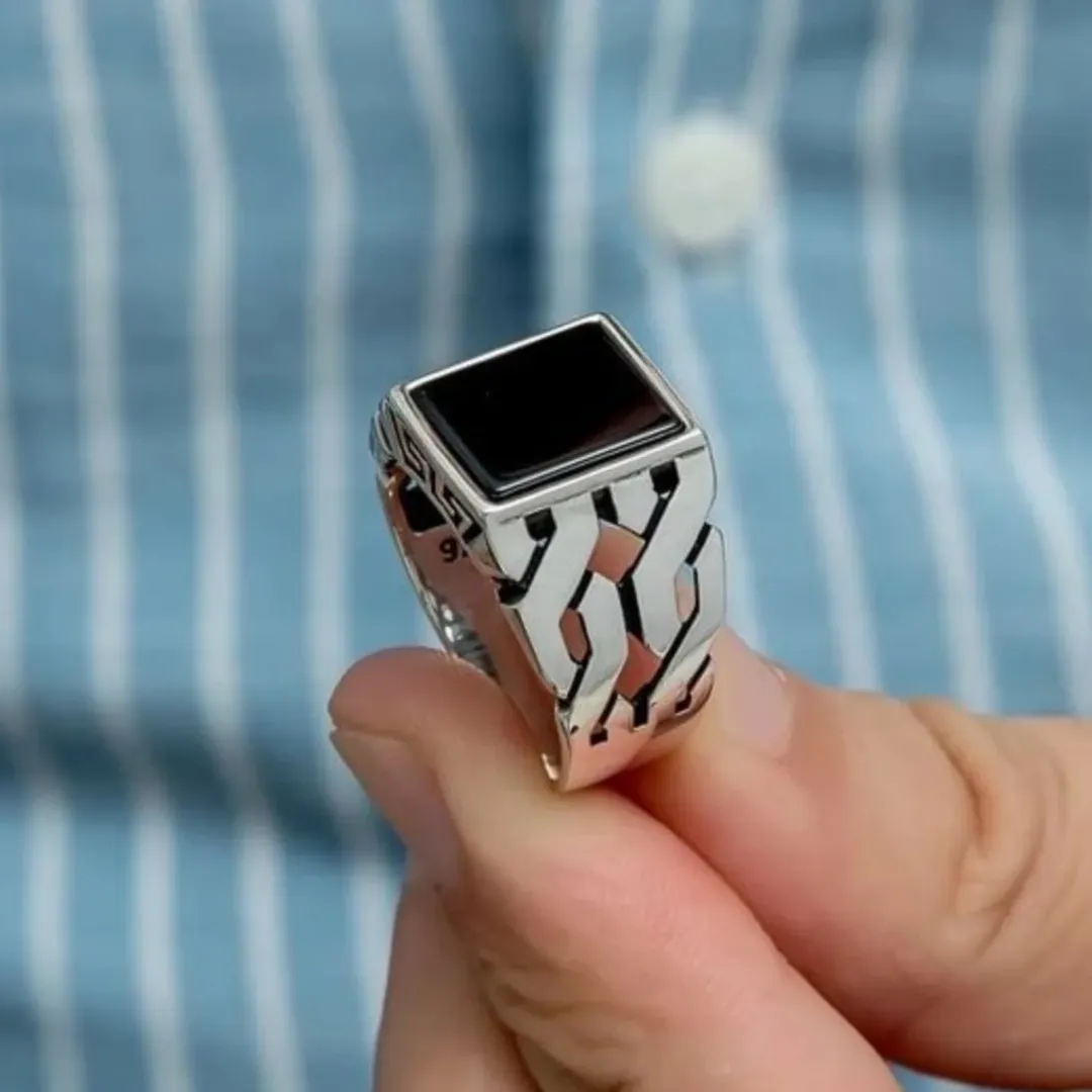 انگشتر نقره مردانه با سنگ شوه و عقیق عیار ۹۲۵
